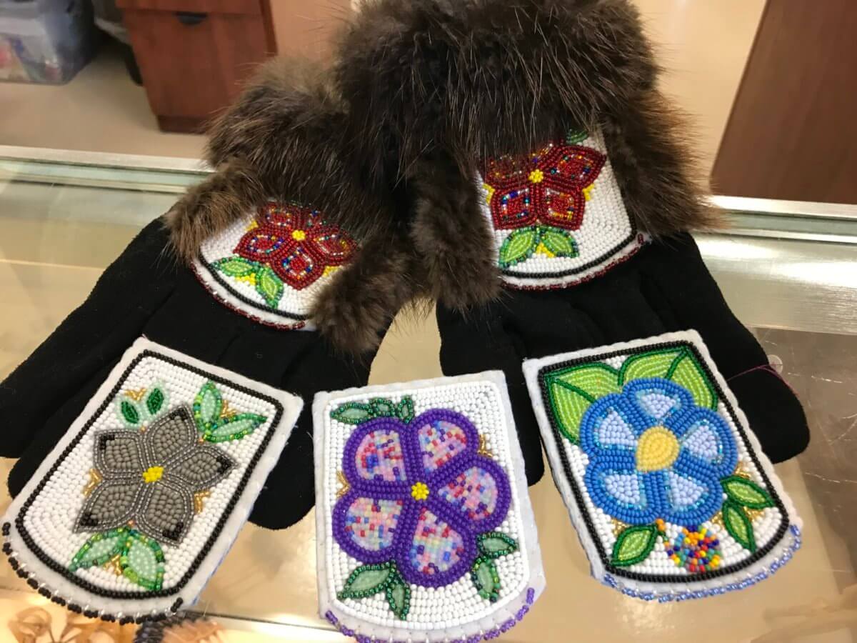 Gloves with fur lining and native beadwork